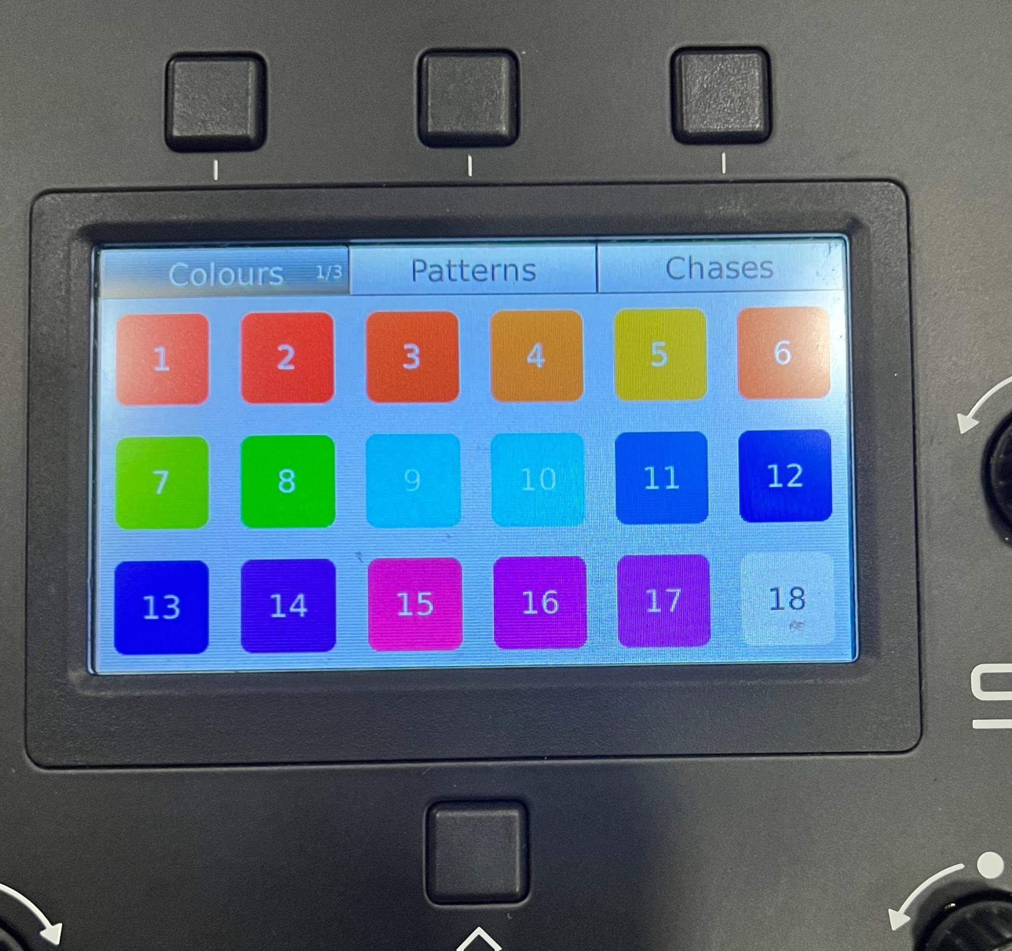 Colour presets screen on the Jands Stage CL